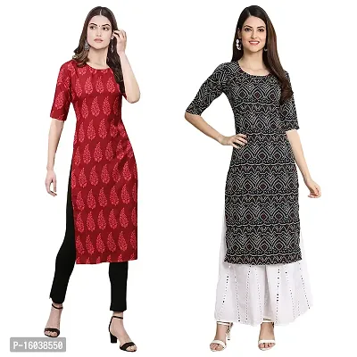 Stylish Digital Printed Women Crepe Kurta- Pack of 2-thumb0