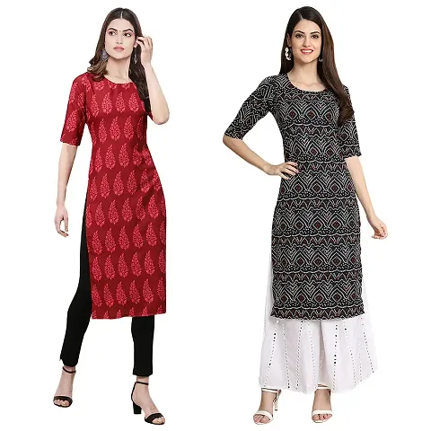 Stylish Digital Woman Crepe Kurtis Pack of 2