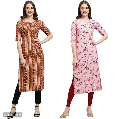 Stylish Straight Multicoloured Printed Crepe Kurta For Women Combo Pack Of 2-thumb0