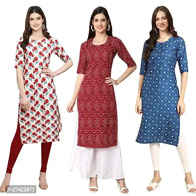 Stylish Multicoloured Crepe Stitched Kurta For Women Pack of 3-thumb0