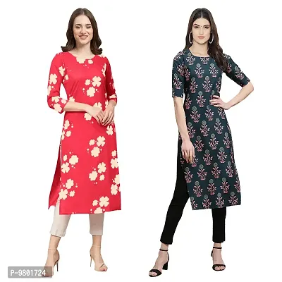 Stylish Digital Printed Woman Crepe Multicolored Kurtis Pack of 2