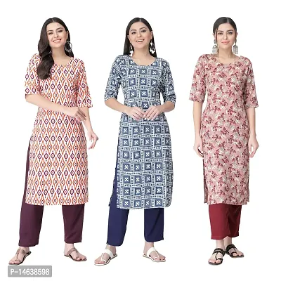 New Crepe Combo Printed Kurtis For Women Pack Of 3-thumb0