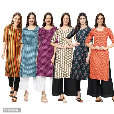 Women Crepe Digital Printed Straight Kurti  Pack of 6-thumb0