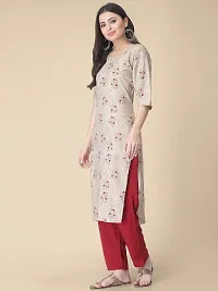 Straight Beige Printed Crepe Kurta-thumb1