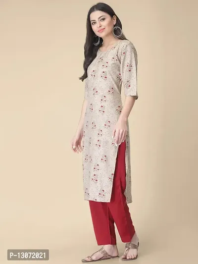 Straight Beige Printed Crepe Kurta-thumb2