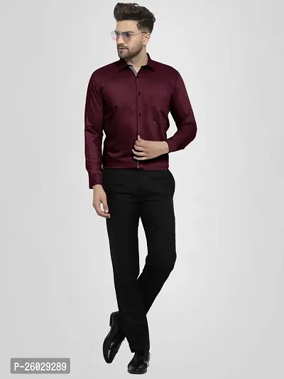 Men Stylish Maroon Cotton Solid Long Sleeve Semi Formal Shirt