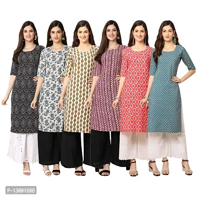 Trendy Crepe Printed Straight Kurta Combo For Women Pack Of 6