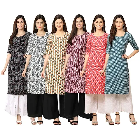 Women Crepe Digital Straight Kurti Pack of