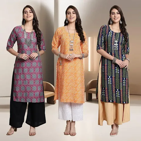 Fancy A-Line Crepe Kurti - Pack Of 3