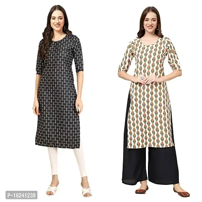 Stylish Straight Multicoloured Printed Crepe Kurta For Women Combo Pack Of 2