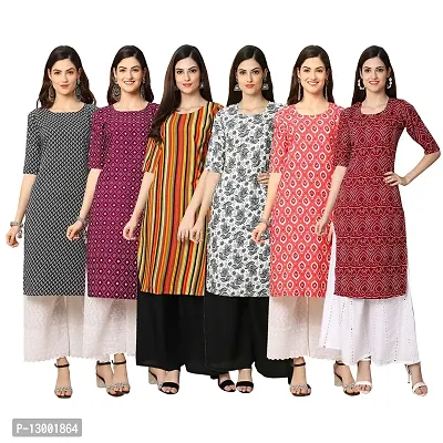 Trendy Crepe Printed Straight Kurta Combo For Women Pack Of 6