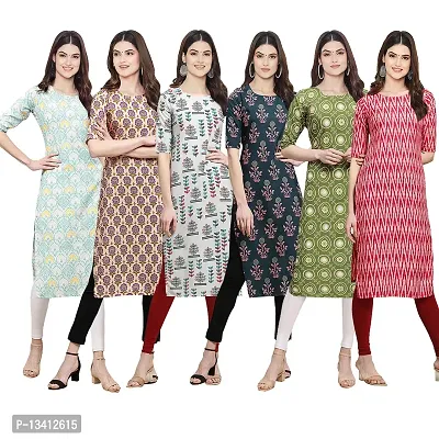 Women Crepe Digital Printed Straight Kurti Pack of 6-thumb0