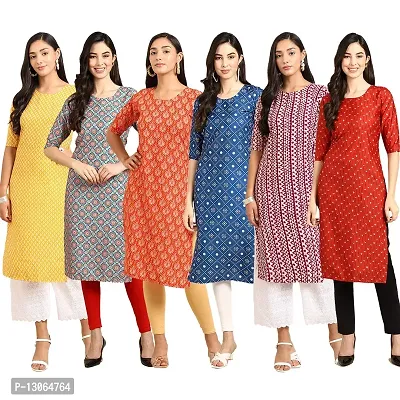 Trendy Crepe Digital Printed Straight Kurta For Women ( Pack Of 6 )