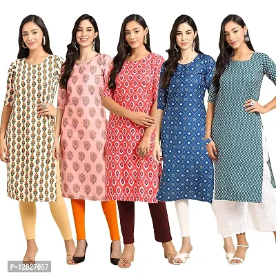 Women Crepe Digital Printed Straight Kurti { Pack of 5 }