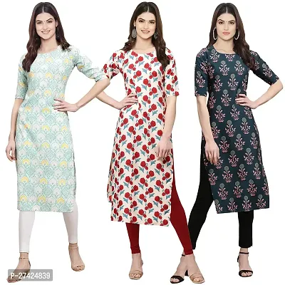 Stylish Multicoloured Crepe Stitched Kurta For Women Pack of 3-thumb0