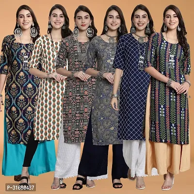 Fancy Crepe Printed Kurtas For Women Pack Of 6