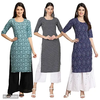 Elite Crepe Printed Straight Stitched Kurta For Women- Pack Of 3-thumb0