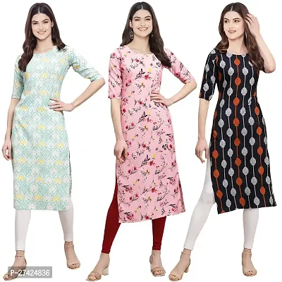 Stylish Multicoloured Crepe Stitched Kurta For Women Pack of 3