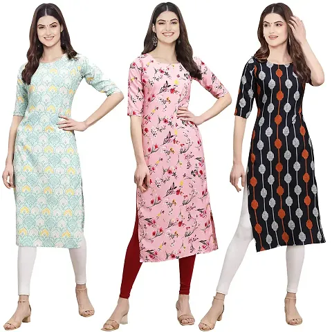 Stylish Crepe Printed Straight Kurta Pack Of 3 Vol 2