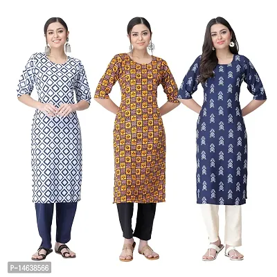 New Crepe Combo Printed Kurtis For Women Pack Of 3-thumb0