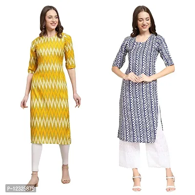 Straight Multicoloured Printed Crepe Kurta Pack Of 2-thumb0