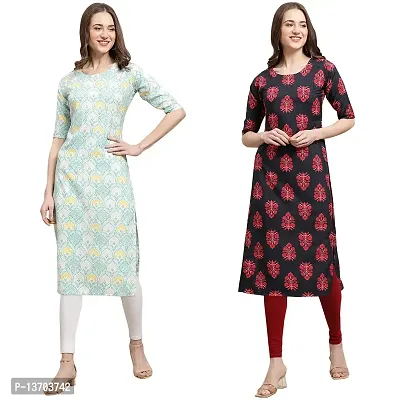 Stylish Crepe Printed Straight Kurta For Women- Pack Of 2