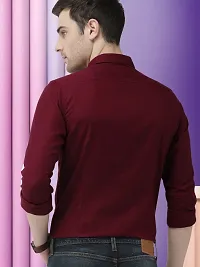 Men Stylish Maroon Cotton Solid Long Sleeve Semi Formal Shirt-thumb2