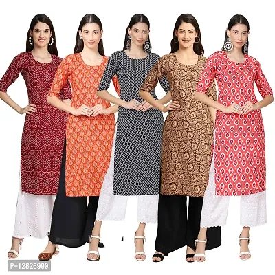 Women Crepe Digital Printed Straight Kurti { Pack of 5 }