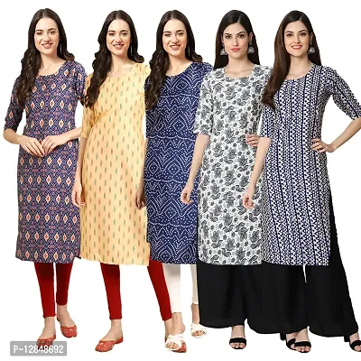 Straight Multicoloured Printed Crepe Kurta Pack Of 5