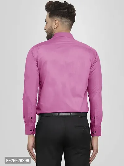 Men Stylish Pink Cotton Solid Long Sleeve Semi Formal Shirt-thumb3