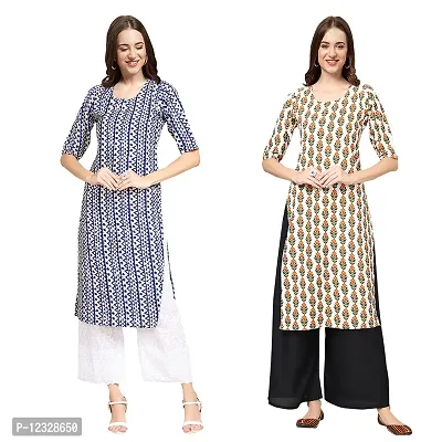 Straight Multicoloured Printed Crepe Kurta Pack Of 2-thumb0