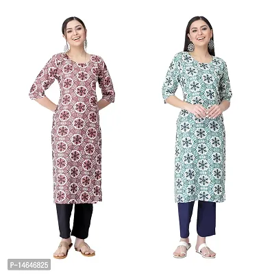 Attarctive Crepe Printed Straight Kurti Combo For Women Pack Of 2