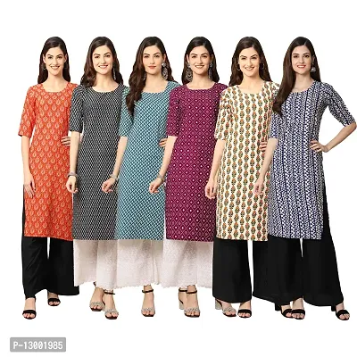 Trendy Crepe Printed Straight Kurta Combo For Women Pack Of 6