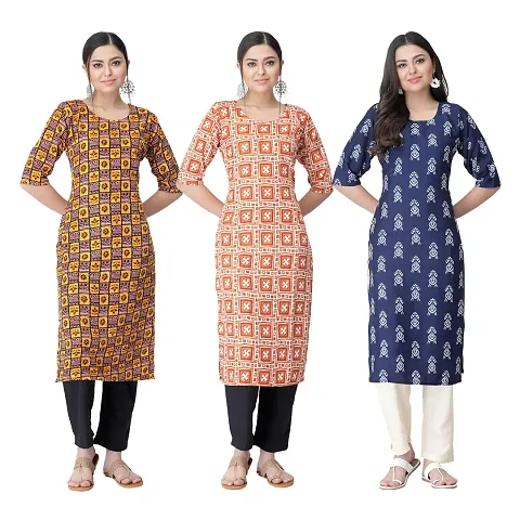 Pack Of 3- Crepe Printed Kurtis