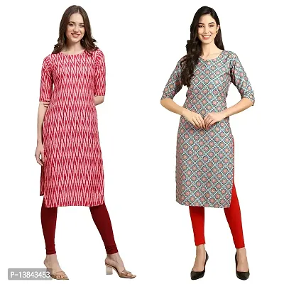 Alluring Crepe Printed Straight Kurta For Women- Pack Of 2-thumb0