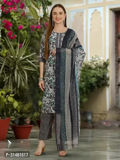 Stylish Cotton Blend Printed Kurta With Pant And Dupatta Set For Women-thumb2