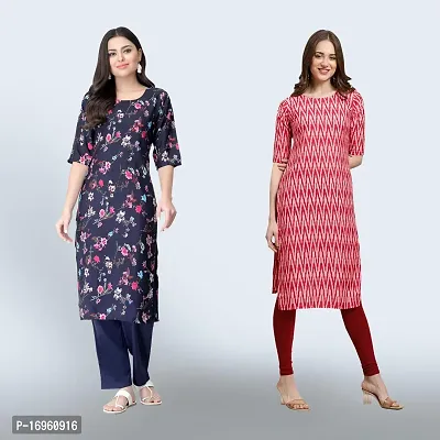 Women Stylish Crepe Ethnic Motif Casual Straight Kurta