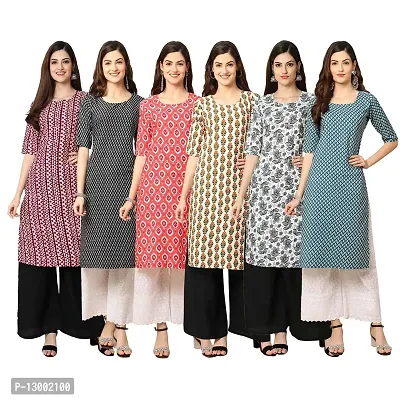 Trendy Crepe Printed Straight Kurta Combo For Women Pack Of 6