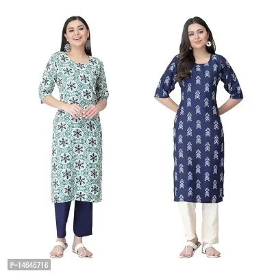 Attarctive Crepe Printed Straight Kurti Combo For Women Pack Of 2-thumb0