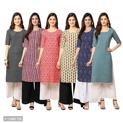 Trendy Crepe Printed Straight Kurta Combo For Women Pack Of 6