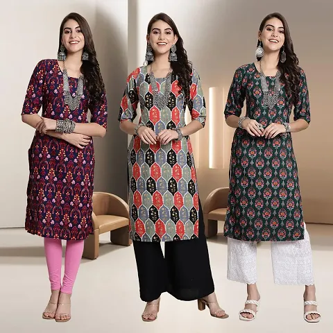 Fancy Straight Crepe Kurti - Pack Of 3