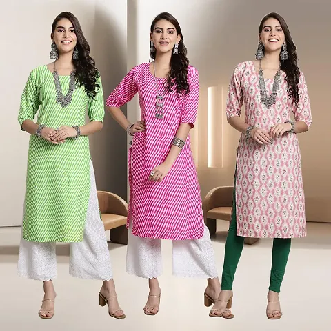 Fancy Straight Rayon Kurti - Pack Of 3