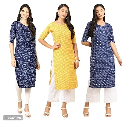 Stylish Multicoloured Crepe Stitched Kurta For Women Pack of 3-thumb0