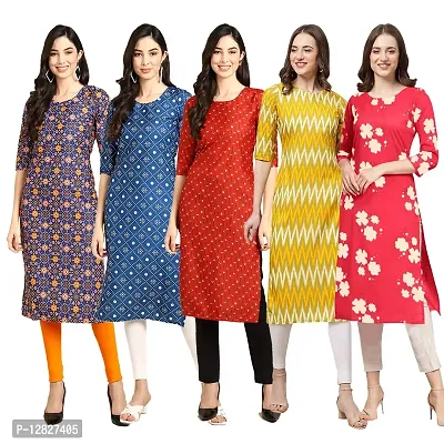 Attractive Straight Multicoloured Printed Crepe Kurta Combo For Women Pack Of 5-thumb0