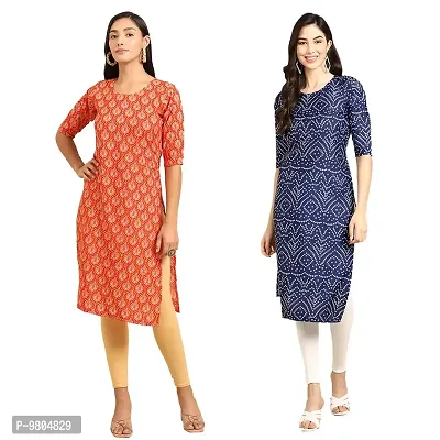 Stylish Digital Printed Woman Crepe Multicolored Kurtis Pack of 2-thumb0