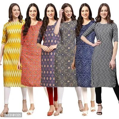 Women Crepe Digital Printed Straight Kurti  Pack of 6-thumb0