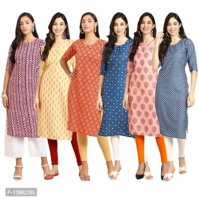 Trendy Crepe Printed Straight Kurta Combo For Women Pack Of 6