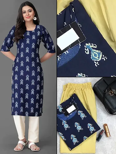 Stylish Crepe Printed Straight kurtis With Set