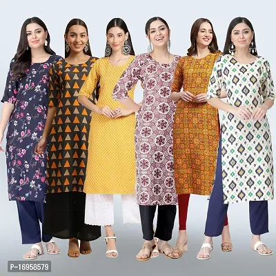 Women Stylish Crepe Printed Straight Kurta Combo-thumb0