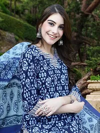 Stylish Navy Blue Cotton Blend Printed Kurta, Bottom and Dupatta Set For Women-thumb3